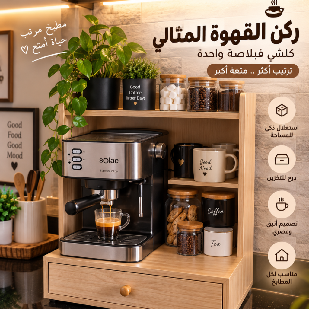 منظم ركن القهوة الخشبي
